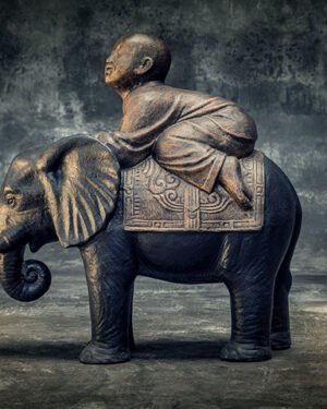 Stonework Asia Shaolin Buddha riding an elephant