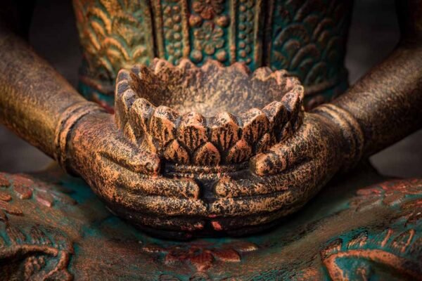 Stonework products colorful meditating Buddha details pot