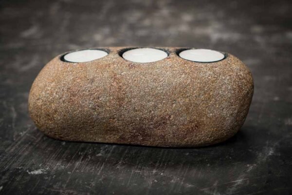 River stone candle holder triple detail top