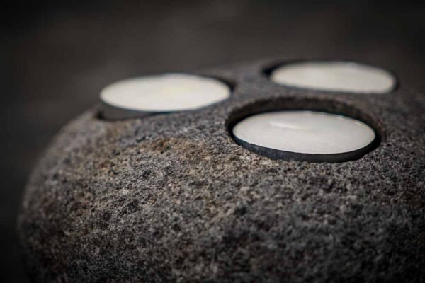 River stone candle holder triple round detail front