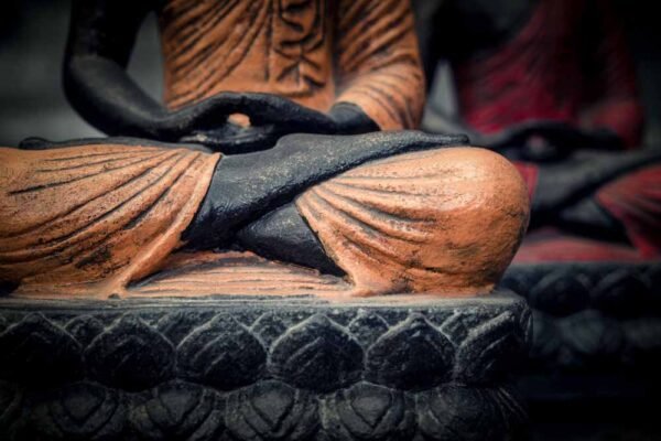 Sitting Buddha folded hands details hands